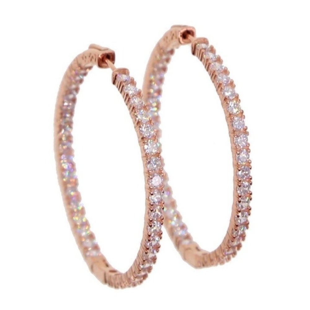 18k Rose Gold Diamond 2” inch 50mm Brilliant Cut Inside Out Hoop Earrings